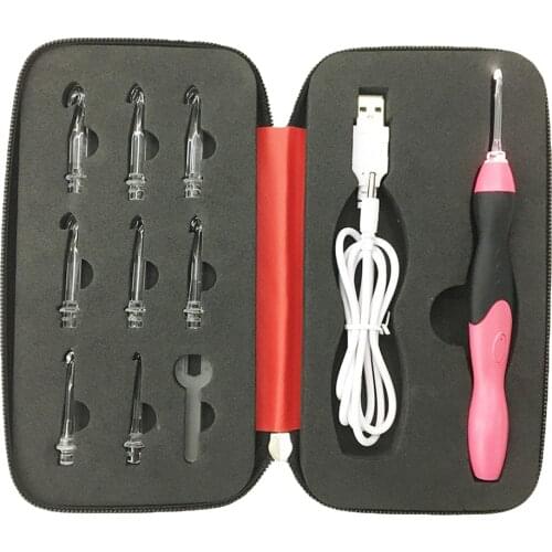 Lighted Crochet Hooks LED Brightness Adjustable Knitting Needles Sewing Craft Tools Set for DIY Weave Yarn (Red)