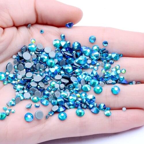 DARK AQUAMARINE AB Hot Fix Strass Rhinestones Flatback Glue Backing Iron On Glass Stones Appliques For Fabric Garments Supplies