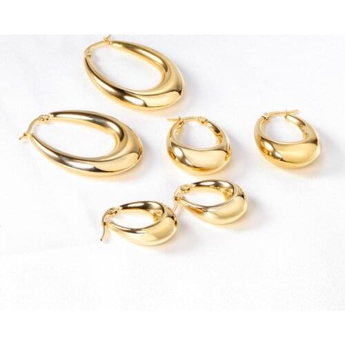 Thick Hoop Earrings Jewelry 316L Oval Stainless Steel Hypoallergenic Fashion Gold Color Earring for Women/Girls Gift Jewellery