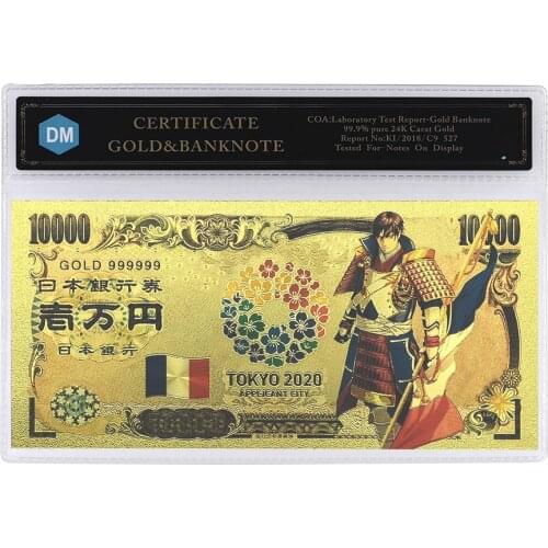 Japan Gold Banknote Tokyo World Flags Comics Cartoon Card FranceSouvenir Anime Gold Plastic Cards for Collection Art Craft
