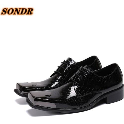 Zapatos Hombre Men Genuine Leather Shoes Python Skin Square Toe Lace Up For Men Elegant Dress Formal Shoes Plus Size 37-46