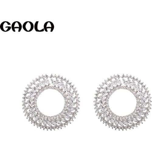 GAOLA Ladies Silver Color Big Round AAA Cubic Zirconia Classic Stud Earrings Engagement Gift GLE6772Y