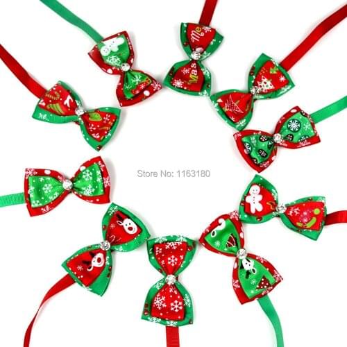 100pcs/lot Multi Patterns Pet Bow Tie Necktie Collar With Snowflakes Patterns For Christmas Puppy Dogs Cats Party Supply