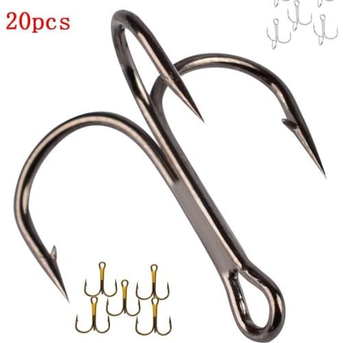 20pcs/lot Sea Fishing Treble Hook Barbed Hooks High Carbon Steel fishing lure Black/Gold/Silver Triple Fish Hook Pesca Tools