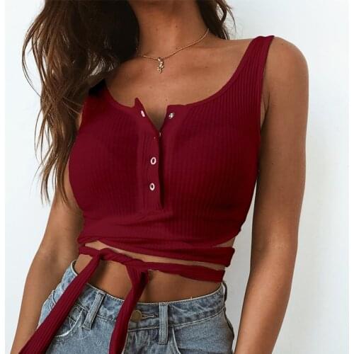 2021 Summer Short Sexy modis Women Tops Wrap Slim Casual Knit Crop Tops Stretch Lace-up Bow Solid Tank Tops Lace UP Tank tops