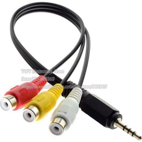 3.5MM 1/8" Stereo Male Jack to 3 RCA Female Audio Video AV Adapter Cord Cable About 25CM/Free Shipping/10Qty