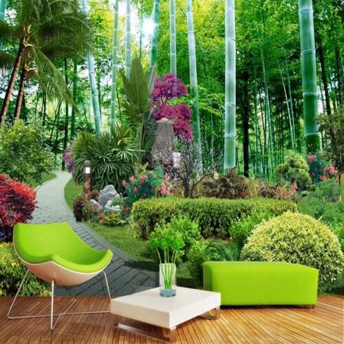 Papel De Parede 3D Paisagem Custom Photo Wallpaper Chinese Style Garden Bamboo Forest Nature 3D Wall Murals Living Room Frescoes