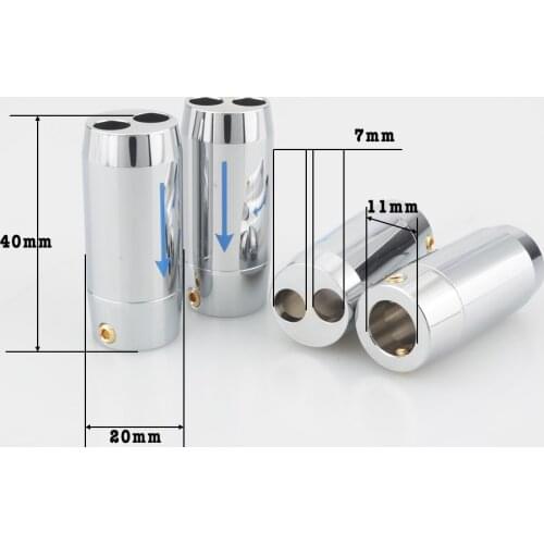 4xSilver HIFI Audio Pants Y Splitter RCA Cable Speaker Cable Wire pant alluminium 11mm to 2*7mm boot With Arrow