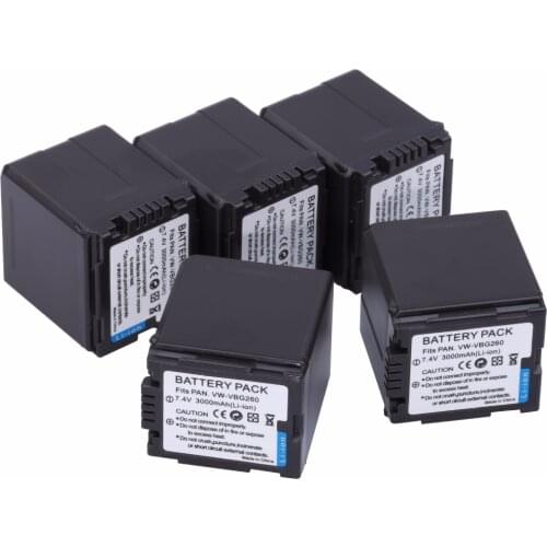 5Pcs VW-VBG260 VW VBG260 VBG130 VBG260 Battery for PANASONIC HDC-HS700 TM700 HS300 TM300 HS250 SD20 HS20 HDC-SDT750 SDR-H40