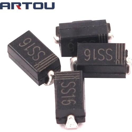 100PCS SS16 SMD Schottky Barrier Rectifier Diode 1A 60V DO-214AC SMA