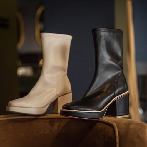 Sexy Platform Boots Women Ankle Boots Genuine Leather Night Club Shoes Woman Winter Warm Long Riding Boots