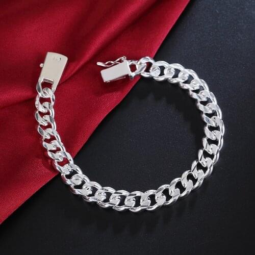 New 925 Sterling Silver 10mm Side Chain Bracelet Suitable For Men And Women Wedding Engagement Party Jewelry
