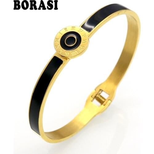 New Arrival Brand Design Double Circle Roman Numerals Love Cuff Bracelets & Bangles Black Resin Charming Womens Bracelets