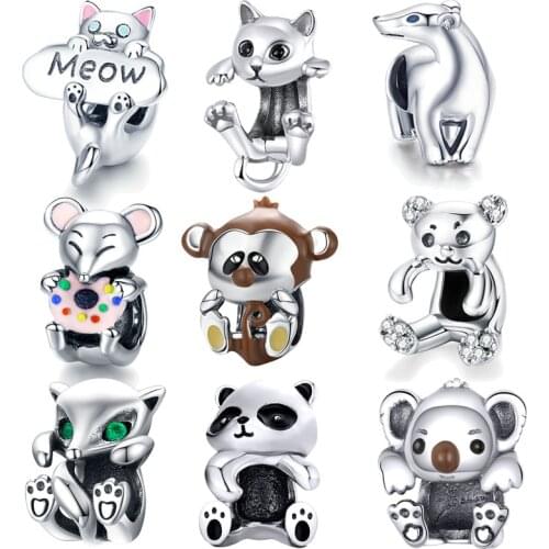 100% 925 Sterling Silver French Bulldog Dog Animal Bear cat pussy silver Beads Charms Fit Original Silver 925 Jewelry Making