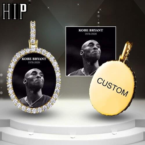 Hip Hop Oval Custom Photo Medallions Iced Out Bling Solid Back AAA Cubic Zircon Personalized Necklace & Pendant For Men Jewelry