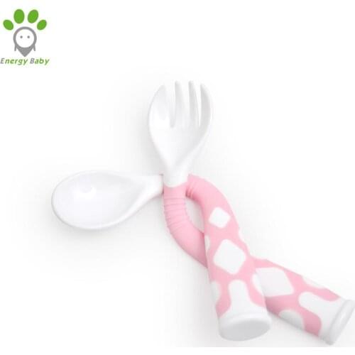 Children Shilly Spoon Flexible Fork Spoon with Storage Box Newborns Food Supplement Curved Spoon Fork Set