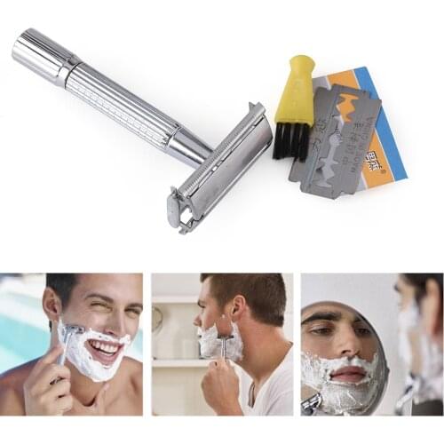 Mens Traditional Double Edge Chrome Wet Shaving Safety Handheld Manual Razor 1 Blade Included With Travel Case Care Hair Beard