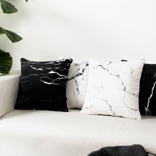 DUNXDECO Cushion Cover Decorative Pillow Case Cojines Soft Velvet White Black Marbling Print Modern Home Office Chair Cushion