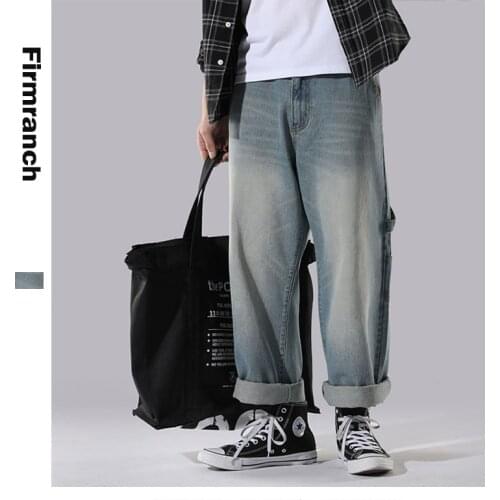 Firmranch Spring/Summer Men/Women Pockets Design Hip Hop Jeans Ins Casual Loose Straight harlan Wide-Leg Denim Pants Trousers