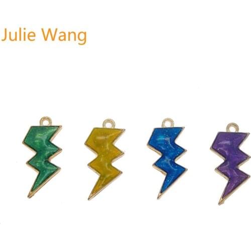 Julie Wang 8PCS Mix 4 Colors Alloy Gold Base Enamel Small Lightning Charm Necklace Pendant Earrings DIY Jewelry Making Accessory