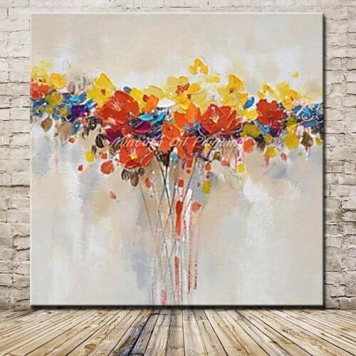 Mintura Paintings Hand Painted Palette Knife Flowers Oil Painting On Canvas Wall Pictures For Living Room Home Decoration Gift