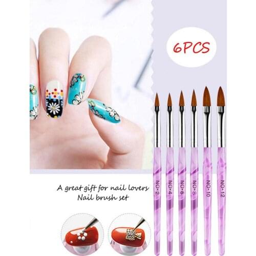 6Pcs Nail Art Brush Design Tip Painting Drawing Carving Dotting Pen Acrylic And Nylon Gel Polish Tool Manicure DIY