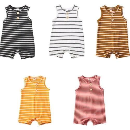 Pudcoco USPS Fast Shipping 0-24M Newborn Baby Girl Boy Summer Bodysuit Clothes Cotton Striped Short Sleeve Jumpsuit Outfits Set