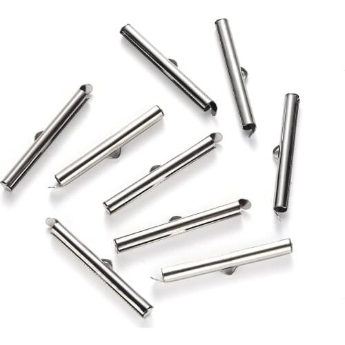 100Pcs 8/10/13/16/20/25/30/35/40mm 304 Stainless Steel Slide On End Clasp Tubes Slider End Caps DIY Jewelry Beadwork Making