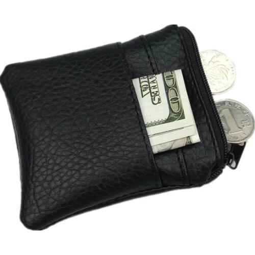 1PC Mens and Womens Black Key Wallet Solid Color PU Leather Short Zipper Card Holder Multi-function Change Storage Bag