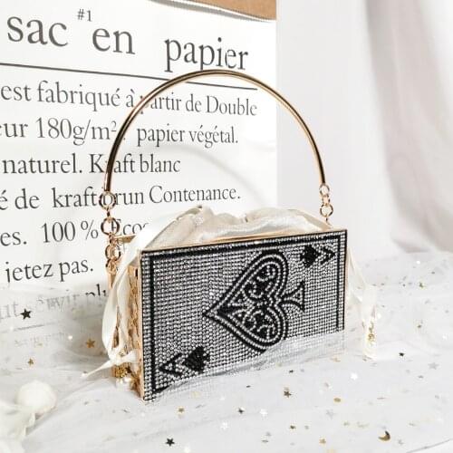 Purse and Handbag for Dinner Party Ace of Spades Diamonds Metal Evening Bags 2021 New Designer Luxury Hollow Out Shiny Clutch