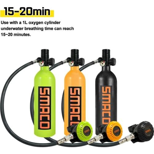 1L Mini Scuba Oxygen Cylinder set Diving System Equipment Underwater Breath Pressure Reducing Valve Diving Respirator+bag