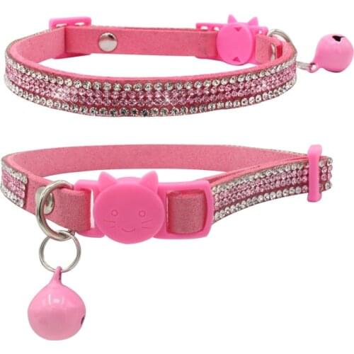 Fashion Bling Pet Dog Collars Rhinestone Dog Leash Super Fiber Velvet Pet Collar Crystal Diamond with Bells Cat Collar