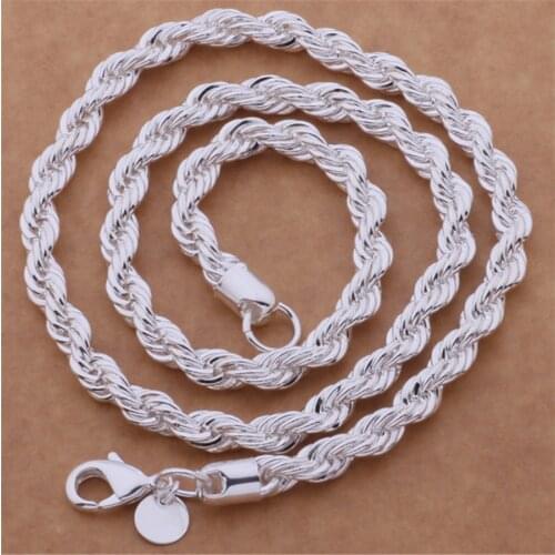 Wholesale price 16-24inches silver color jewelry fashion elegant for men women 4MM necklace jewelry marked , N067