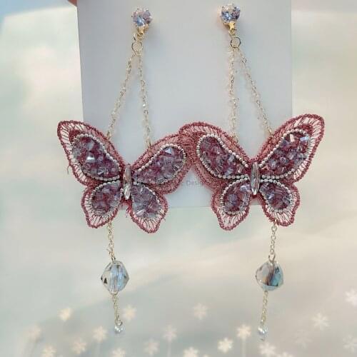 MWSONYA New Korean Fashion Embroidery Purple Crystal Butterfly Earrings for Women Fashion Pearl Tassel Pendientes Holiday Gifts