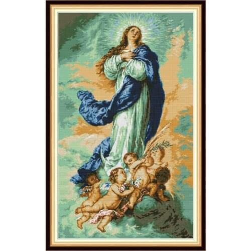 The Virgin with Angels cross stitch kit aida 14ct 11ct count print canvas cross stitches needlework embroidery DIY handmade