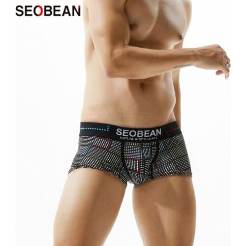 SEOBEAN Mens Underwear Fashion Panties Black-and-gray Dot U-bump Bag Push Up Body Shaping Sexy Boxers