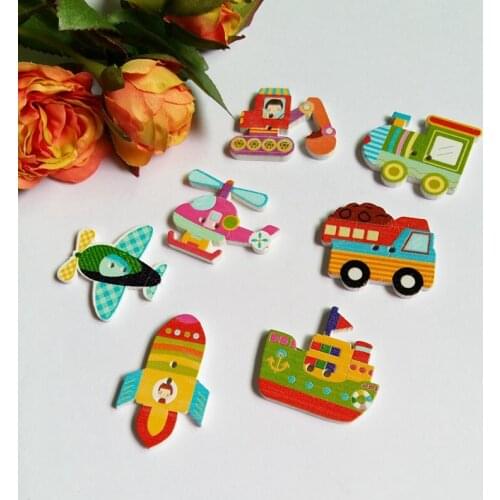 New 120Pcs Cartoons Style Wood Botones Decorative Buttons 2 Holes Sewing Accessories Wooden Buttons Scrapbooking