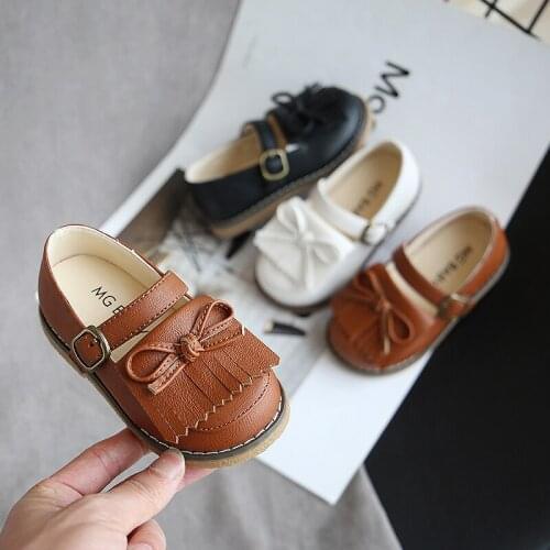 New girl cute bow shoes 2021 spring soft bottom non-slip PU leather shoes children show shoes tassel casual shoes