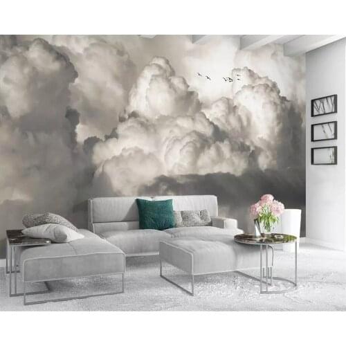 Beibehang wallpaper European-style hand-painted retro nostalgic white clouds bird TV background walls decorative 3d wallpaper