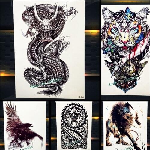 Disposable Black Large Dragon Design Temporary Tattoo For Women Men Arm Leg Fake Tatoo Body Back Art Waterproof Tattoo Stickers