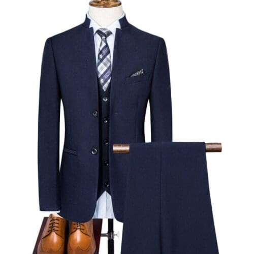 Jacket+Vest+Pants) New Suit Mens Chinese Stand Collar Zhongshan Suits For Men Smart Luxury 3 Pcs Sets Of Leisure Chinese Dress