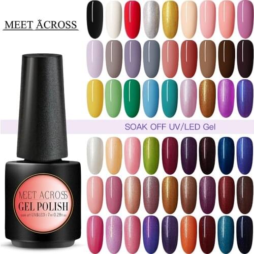 MEET ACROSS 7ML Gel Nail Polish Nail Color Soak Off UV Gel Varnish Semi Permanant UV Gel Nail Art Varnish Top Coat