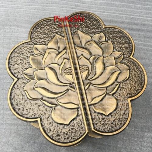 Antique carved flower lotus semi-circular wooden door handle European style bronze glass door handle hotel door handle