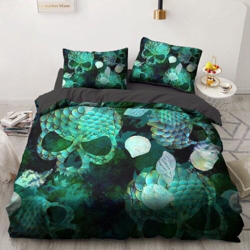 3D Skull Bedding Sets Green Duvet Quilt Cover Set Comforter Bed Linen Pillowcase King Queen Full Double Size Home Texitle