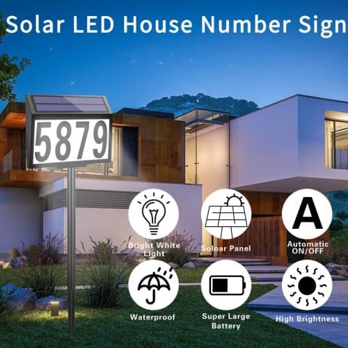 Solar Address Sign House Number Sign LED Illuminated Outdoor Address Plaque Waterproof Lighted Up for Home Yard Street