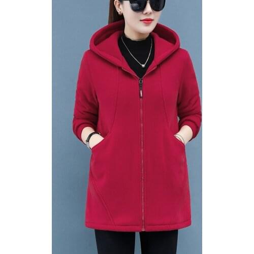 Large Size 4XL Winter Hoodied Sweatershirt Women Mid-Long New Warm Cardigan Plus cashmere Fashionable Loose Top Pure Cotton