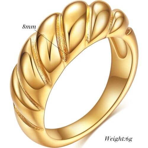Titanium Steel Gold Twisted Croissants Rings Threads Geometric Rings for Women Minimalist Chunky Rings Vintage Jewelry