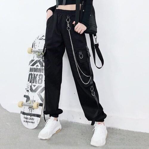 Spring autumn black cargo pants women streetwear high waist trousers women korean casual chic loose gothic pants pantalon femme