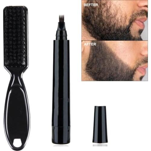 Four-prong Waterproof Beard Pen And Beard Brush And Shredded Hair Brush Combination Coverage Long-lasting Repair Shape