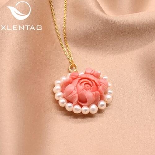 XlentAg Fresh Water White Pearl Flower Pendant Necklace For Women Girl Fine Wedding Birthday Jewelelry Collares De Moda GN0142